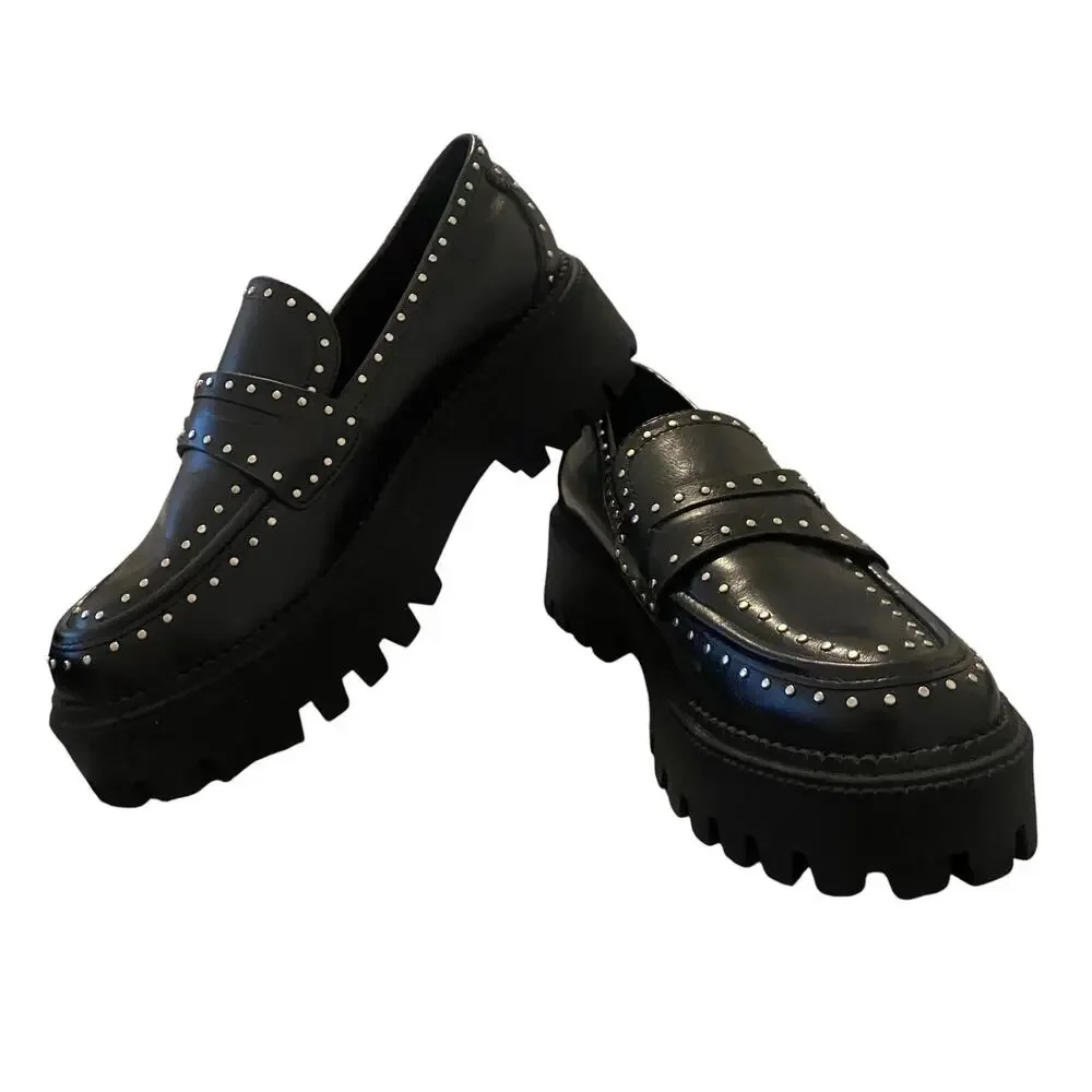 Women's DV Dolce Vita Size 7.5 Landun Lug Sole Platform Studded Chunky Loafers - Picture 6 of 9